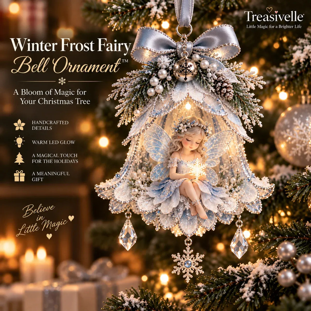 ⏳ Last Day 49% OFF – 🧚 Enchanted Fairy Bell Christmas OrnamentTM | 7 Light-Up Floral Designs with Warm LED Glow & Crystal Charms ✨