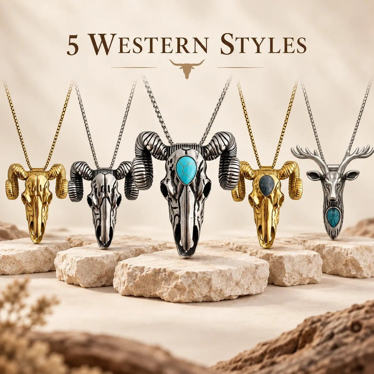 🐐 ✨ Western Skull Pendant Necklace & Belt Clip