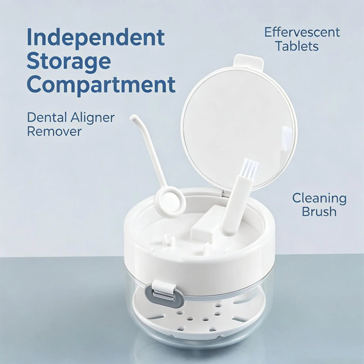 🦷Retainer Cleaner Soak Box with Drain Tray Mirror Brush Travel Storage Case