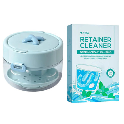 🦷Retainer Cleaner Soak Box with Drain Tray Mirror Brush Travel Storage Case
