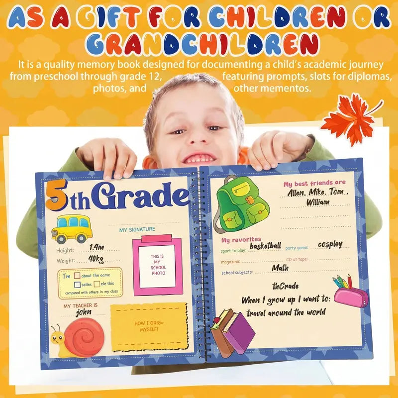 📚❤️School Memory Book - Preschool to 12th Grade Keepsake Album for Cherished School Photos & Childhood Memories