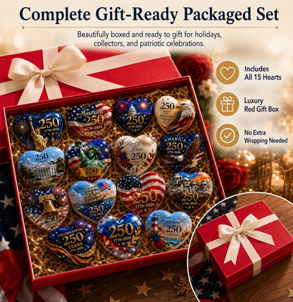 🇺🇸 250th Anniversary Commemorative Heart Ornament Collection | 15-Piece Patriotic Keepsake Set🎁Buy 2 Free Shipping
