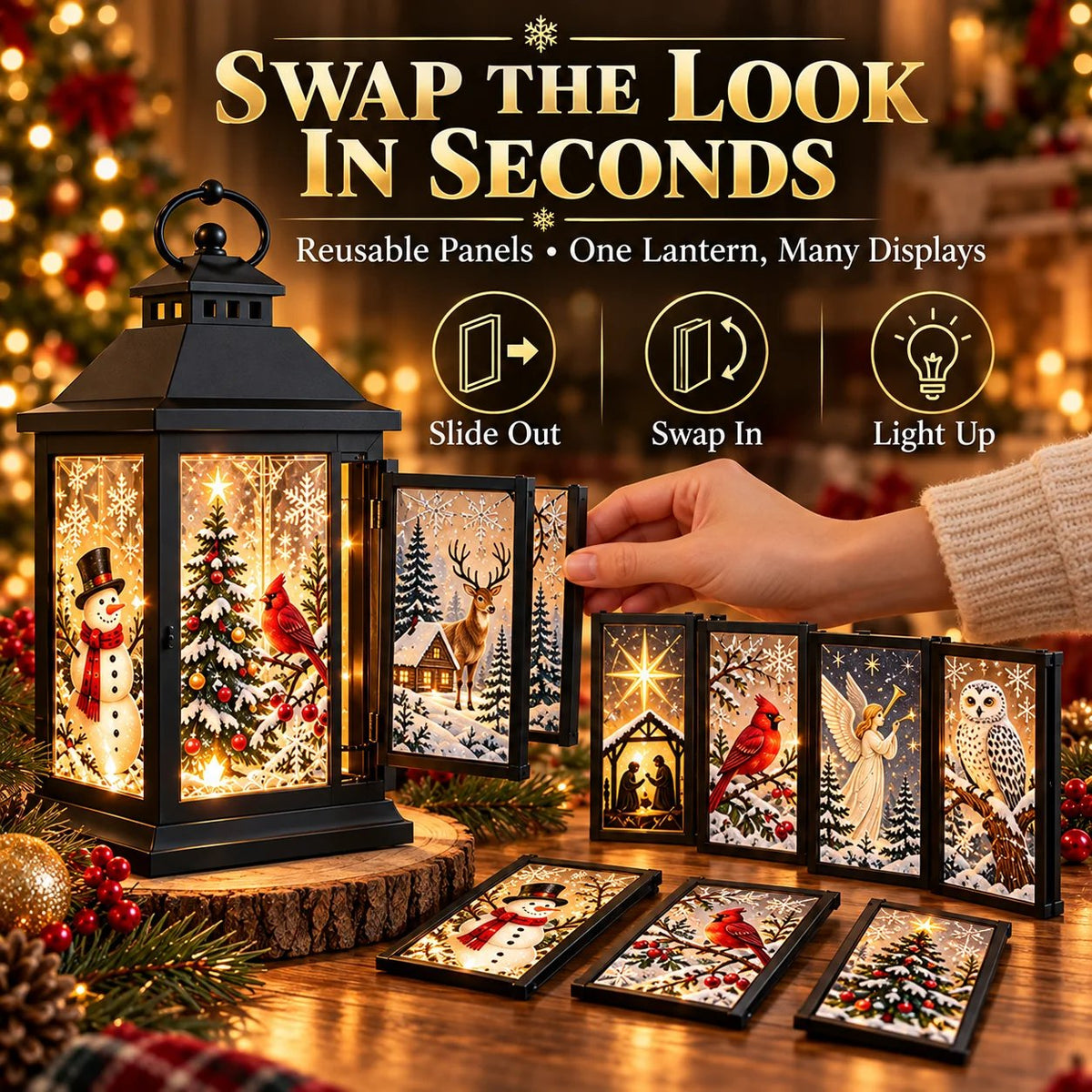 🎄✨ Interchangeable Crystal Lantern™ – Light-Up Holiday Décor