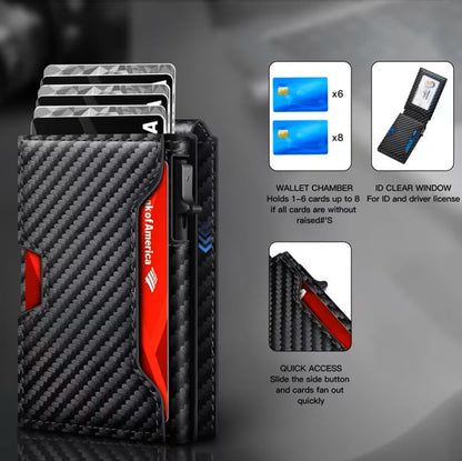 💥Last Day 49% OFF💥Wallet for Men - with Pop Up Aluminum Case Money Clip Slim Leather Slots Credit Card Holder RFID Blocking Bifold Minimalist Wallet