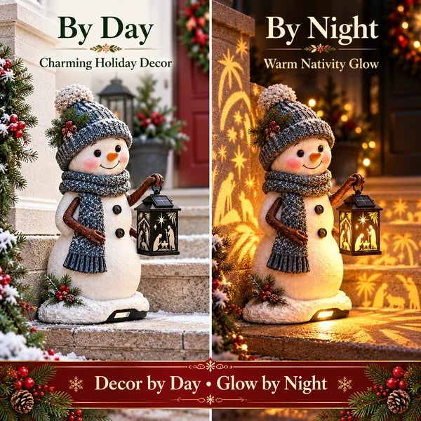 Snowman Christmas decoration by day and night