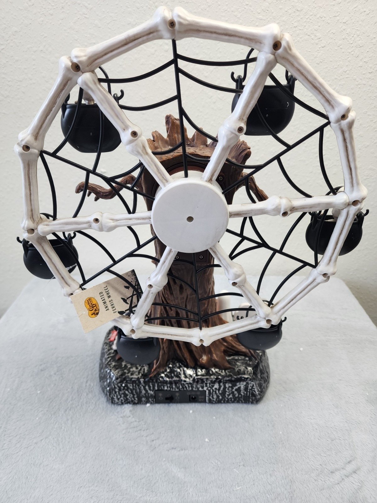 🎉📦Free Shipping🛫Rotating Halloween Ghost Tree Ferris Wheel Table Decor, LED Light Up Skeleton Spider Web Spooky Figurine with Sound