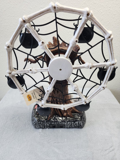 🎉📦Free Shipping🛫Rotating Halloween Ghost Tree Ferris Wheel Table Decor, LED Light Up Skeleton Spider Web Spooky Figurine with Sound