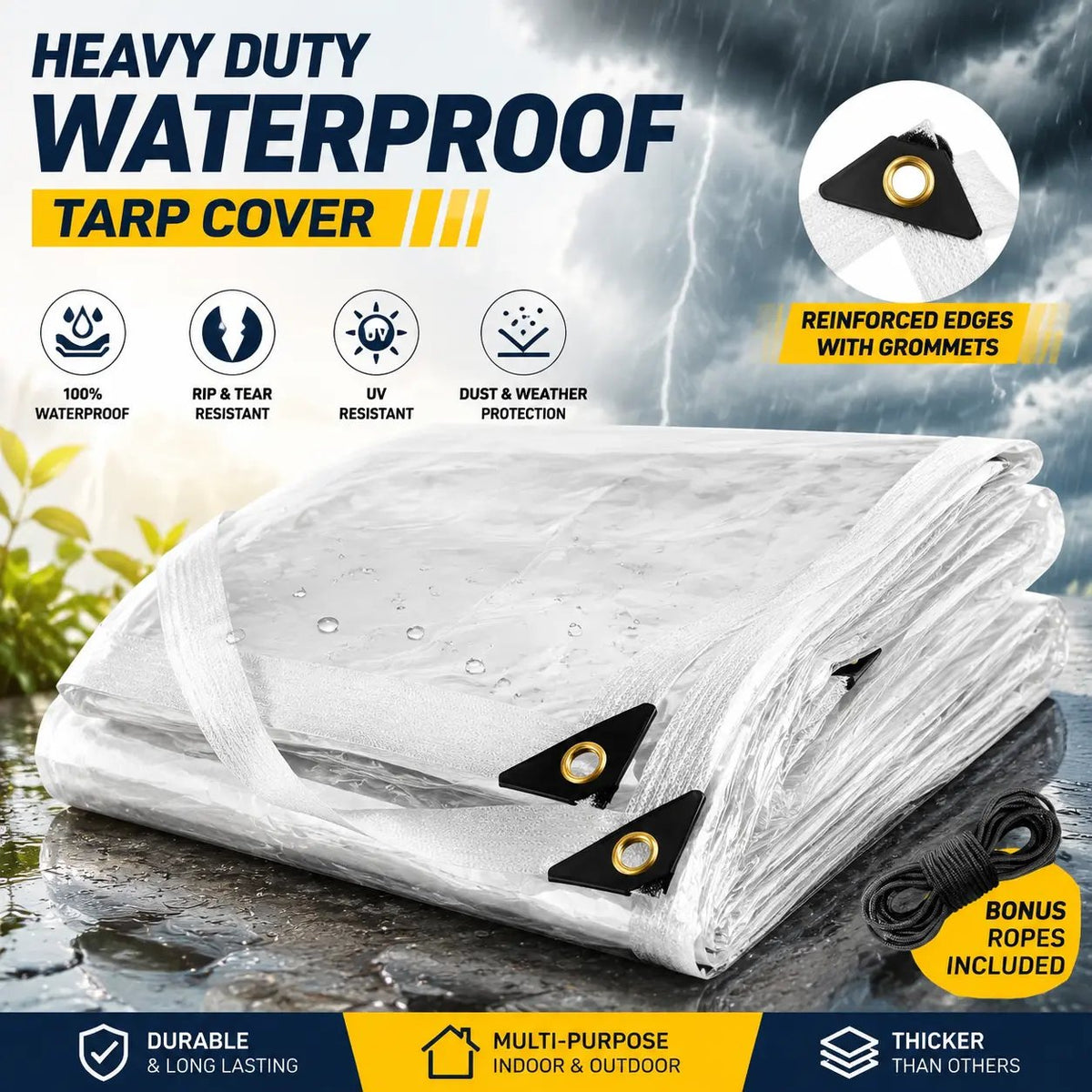 🌿 10×13 FT Clear Waterproof Tarp