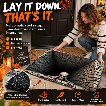 🎃 3D Halloween Horror Floor Mat – Spooky Skull Illusion Door Rug
