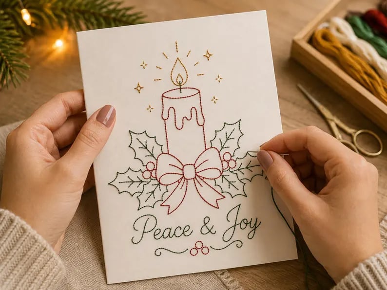 🌲 🪡 Christmas Hand Embroidery Card DIY Kit | Stitch Your Way Into the Christmas Spirit ✨ 🎁