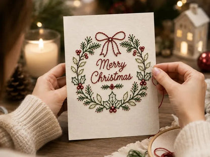 🌲 🪡 Christmas Hand Embroidery Card DIY Kit | Stitch Your Way Into the Christmas Spirit ✨ 🎁