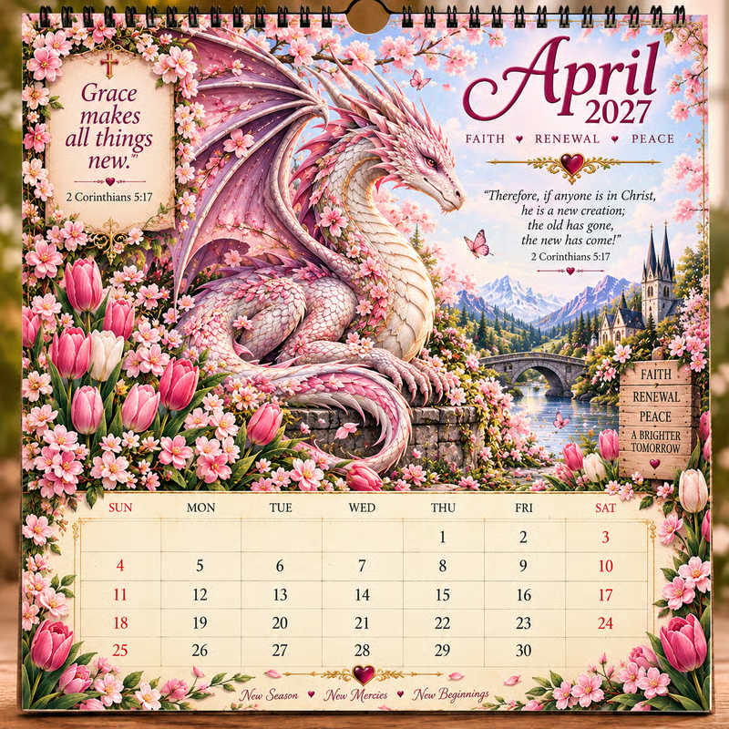 🔥LAST DAY 49% OFF - 🐉📖2027 Dragon Seasons of Faith Calendar – 12 Fantasy Dragons, Scripture & Seasonal Christian Art