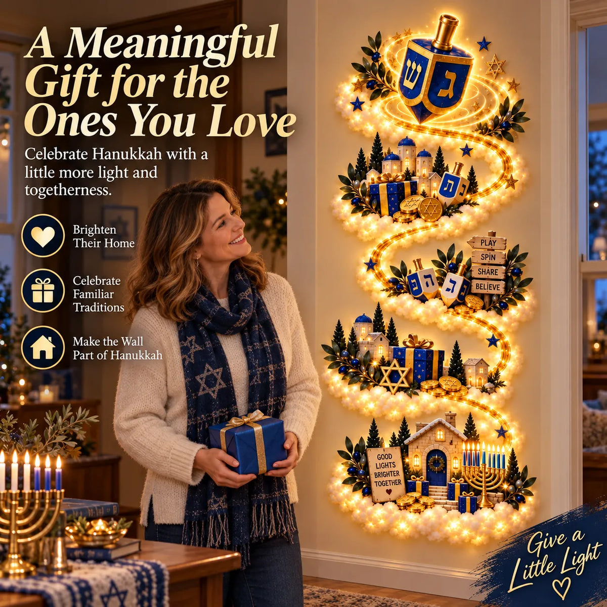 🔥🎁🕎 Hanukkah Festival of Lights Wall Decor Collection – 4 Glowing Designs Celebrating Eight Nights of Light ✨