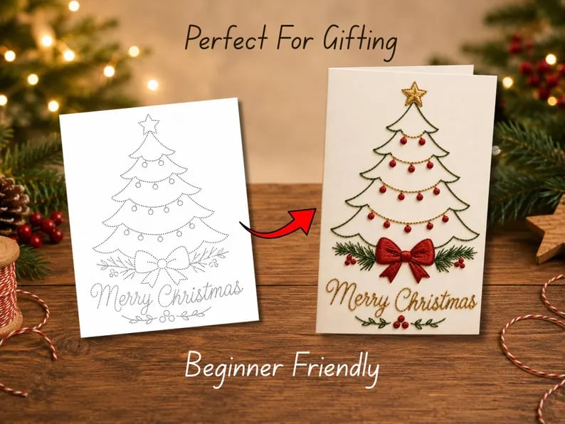 🌲 🪡 Christmas Hand Embroidery Card DIY Kit | Stitch Your Way Into the Christmas Spirit ✨ 🎁