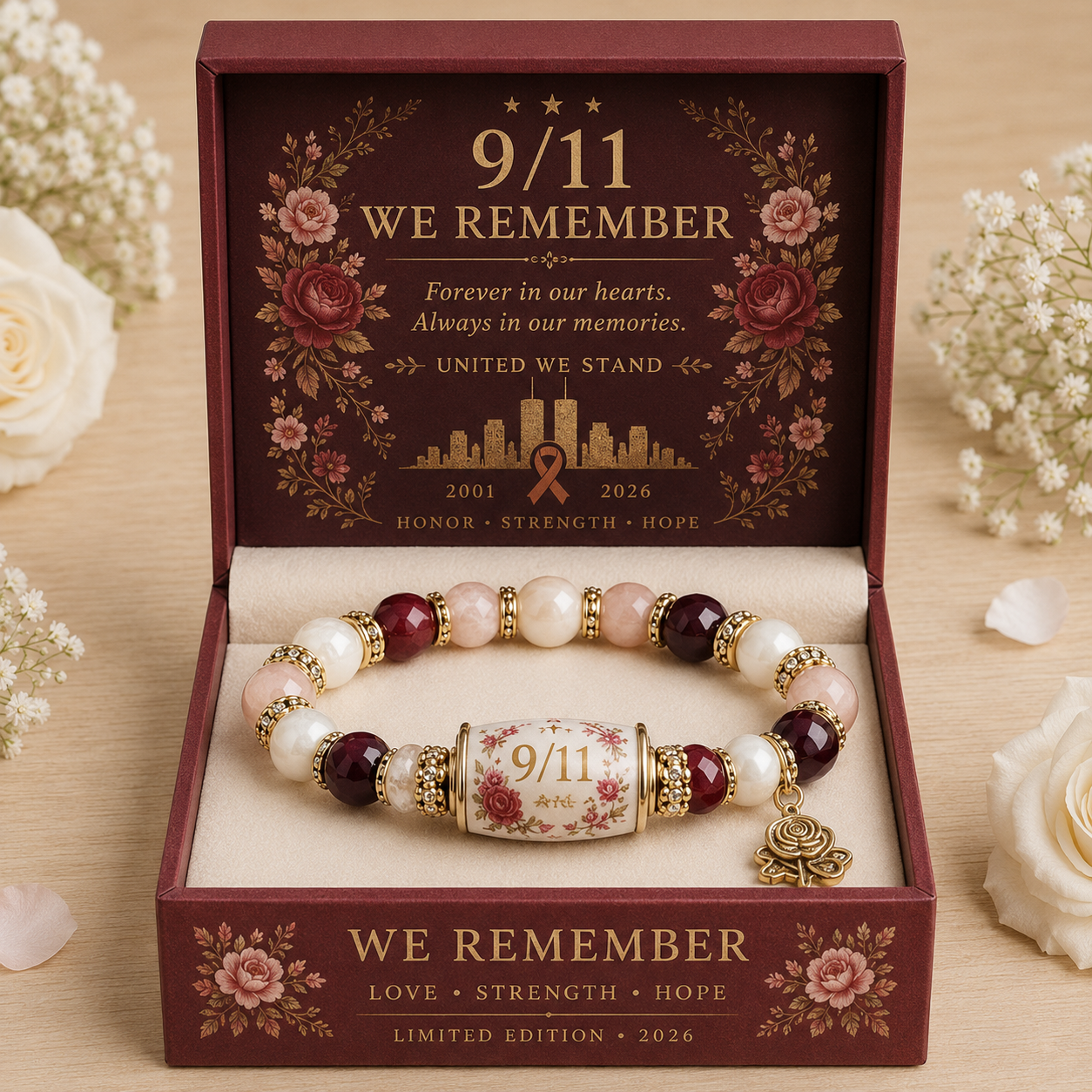 💖🎁9/11 Never Forget Commemorative Bracelet – 25th Anniversary Limited Edition