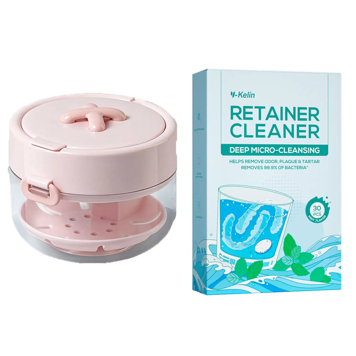 🦷Retainer Cleaner Soak Box with Drain Tray Mirror Brush Travel Storage Case