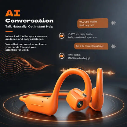 E12 Bone Conduction Bluetooth Headphones With 8MP EIS Stabilized Camera, 160+ Languages Instant Translation