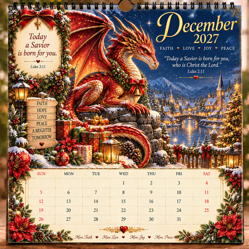 🔥LAST DAY 49% OFF - 🐉📖2027 Dragon Seasons of Faith Calendar – 12 Fantasy Dragons, Scripture & Seasonal Christian Art