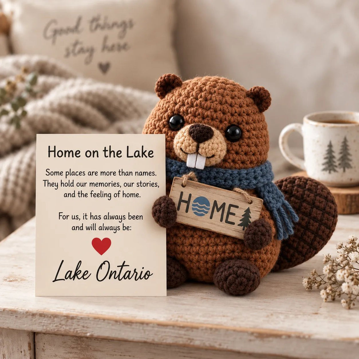 Lake Ontario Emotional Support Beaver | Canadian Crochet Keepsake with Message Card