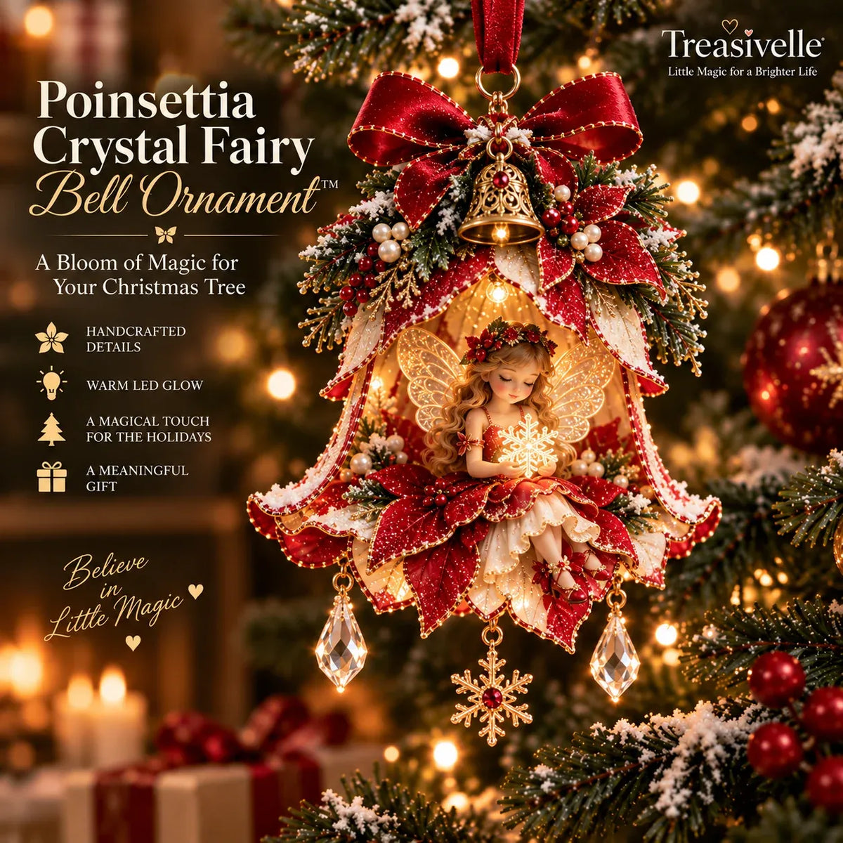 ⏳ Last Day 49% OFF – 🧚 Enchanted Fairy Bell Christmas OrnamentTM | 7 Light-Up Floral Designs with Warm LED Glow & Crystal Charms ✨