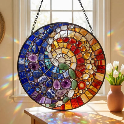 🌊 Ocean Spiral Stained Glass Suncatcher – Bring Coastal Colors & Rainbow Light Into Your Home