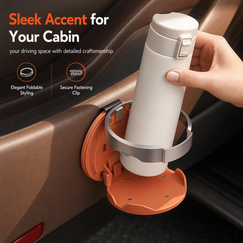⏳Limited-time 50% off⏰Foldable Car Door Cup Holder — Large Diameter, Premium Faux Leather, Clip-On🚗☕