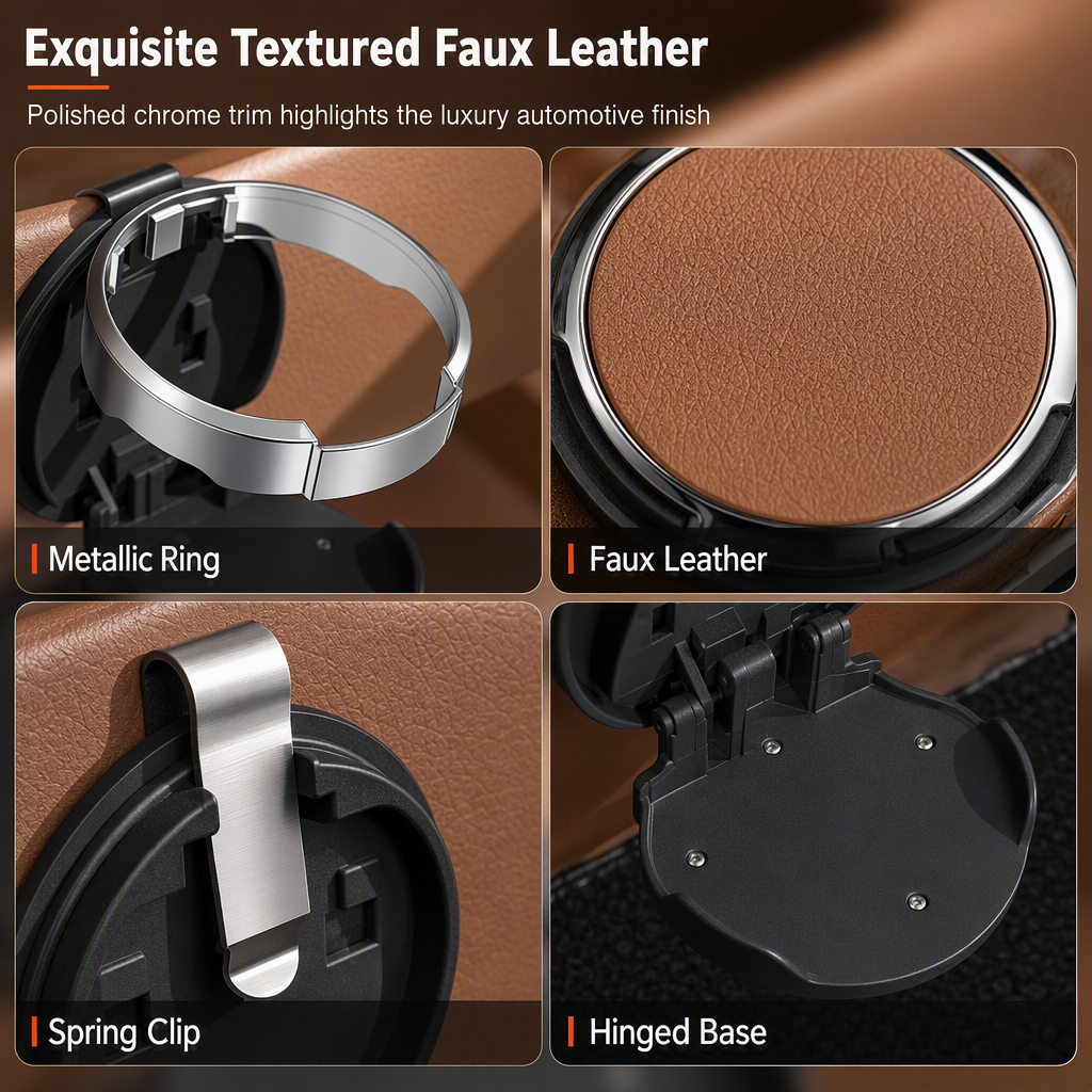 ⏳Limited-time 50% off⏰Foldable Car Door Cup Holder — Large Diameter, Premium Faux Leather, Clip-On🚗☕