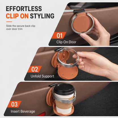 ⏳Limited-time 50% off⏰Foldable Car Door Cup Holder — Large Diameter, Premium Faux Leather, Clip-On🚗☕